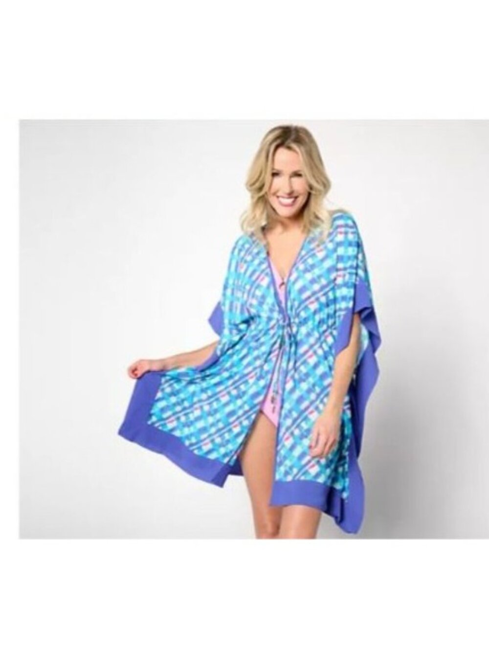Isaac Mizrahi Live! Bridgehampton Border Print Chiffon CoverUp size 2x 3x plus